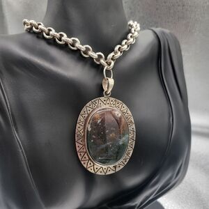 Silver Pendant Necklace with Iridescent Stone